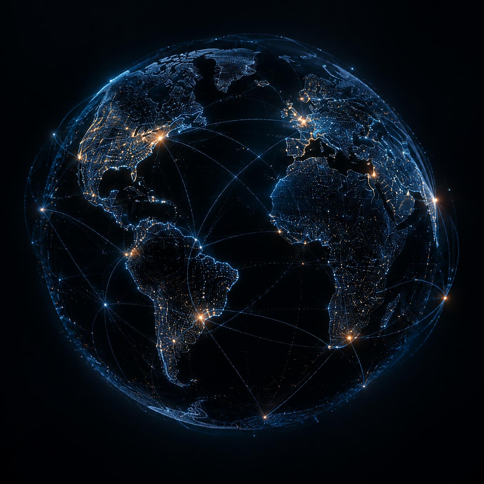 Global digital network connecting continents